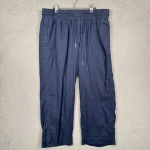 Quince Pants Women XL Blue Linen Baggy Wide Leg Pull On Lagenlook Lounge Comfort